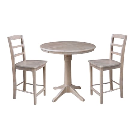 International Concepts Round 36 in Rd Extend Dining Table 34.9 inH, 2 Madrid Stools, Gray Taupe, 36 in W, 48 in L, 34.9 in H K09-36RXT-27B-S402-2